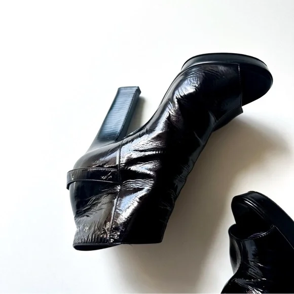 Sergio Rossi Crinkle Patent Leather Open-toe Booties Golden Statement Buckles 38 - Picture 6 of 14